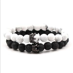 Lava Stone Bracelet set with Royal Crown